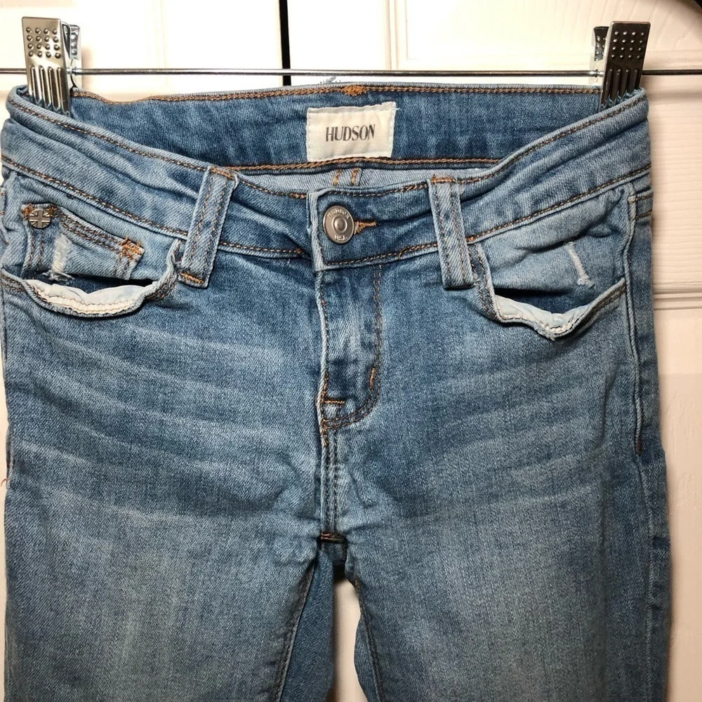 Girls Hudson Distressed Super Skinny Blue Jeans Size 10